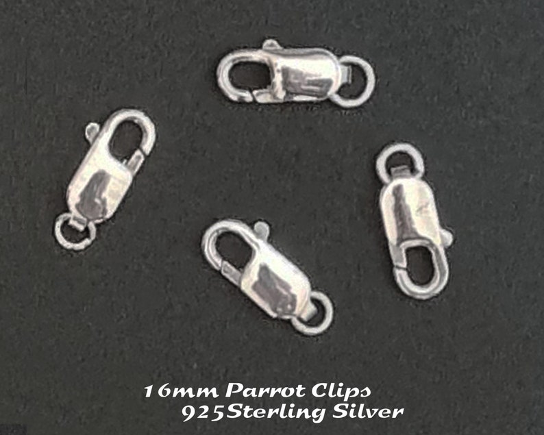 May include: Four silver 16mm parrot clips made of 925 sterling silver.