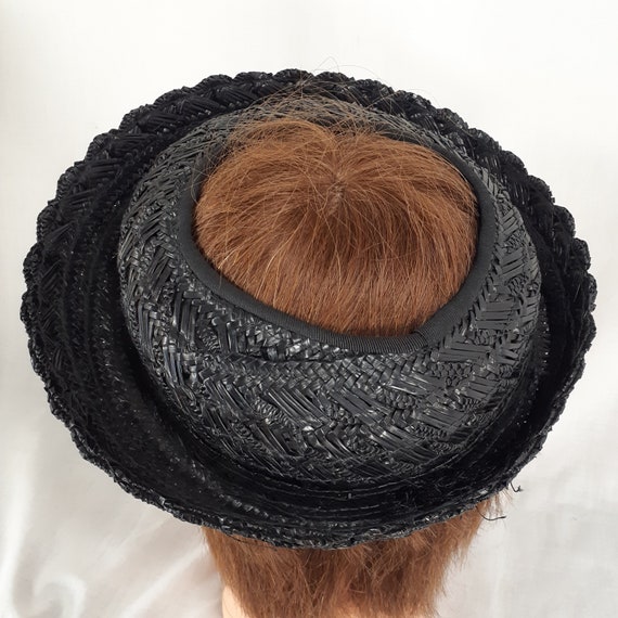 Womens Vintage Black Straw and Beads Half Hat wit… - image 3