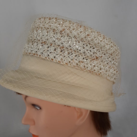 Womens Vintage Union Made Hat Beige Straw With Ri… - image 2