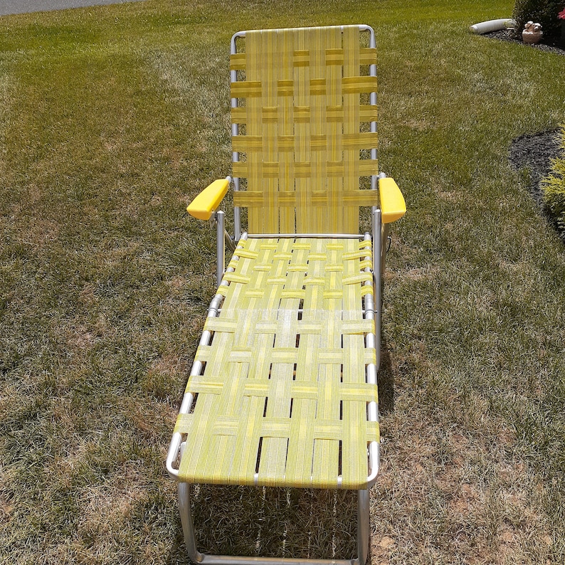Vintage Folding bed Chaise Lounge Chair Aluminum Frame Yellow Black