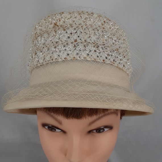 Womens Vintage Union Made Hat Beige Straw With Ri… - image 1