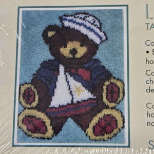 Latch Hook Kit 4303 WonderArt Caron 20 x27&quot; 50.8 x 68.6 cm Sailor Bear Sealed New Old Stock Teddybear Dress in A Sailor Outfit.