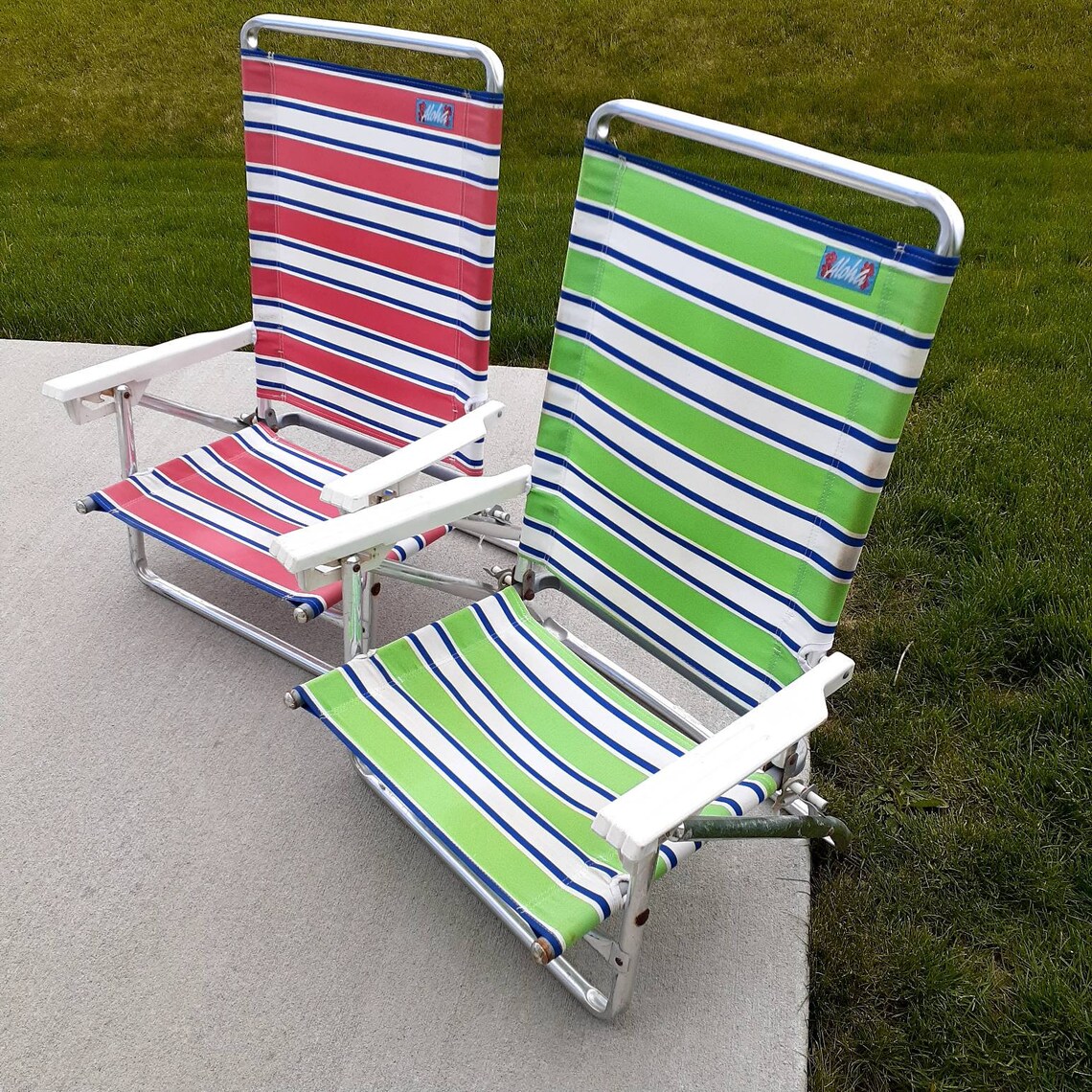 2 Aloha Folding Aluminum Low Profile Beach Lawn Sand Chairs 1 Etsy