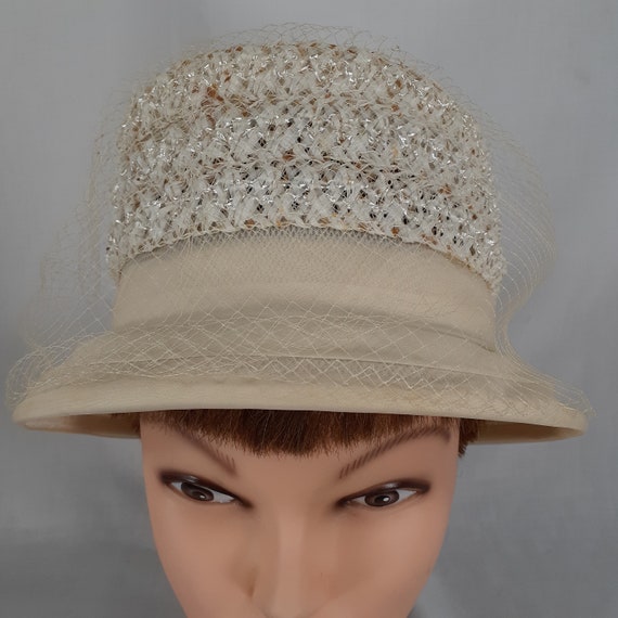 Womens Vintage Union Made Hat Beige Straw With Ri… - image 3
