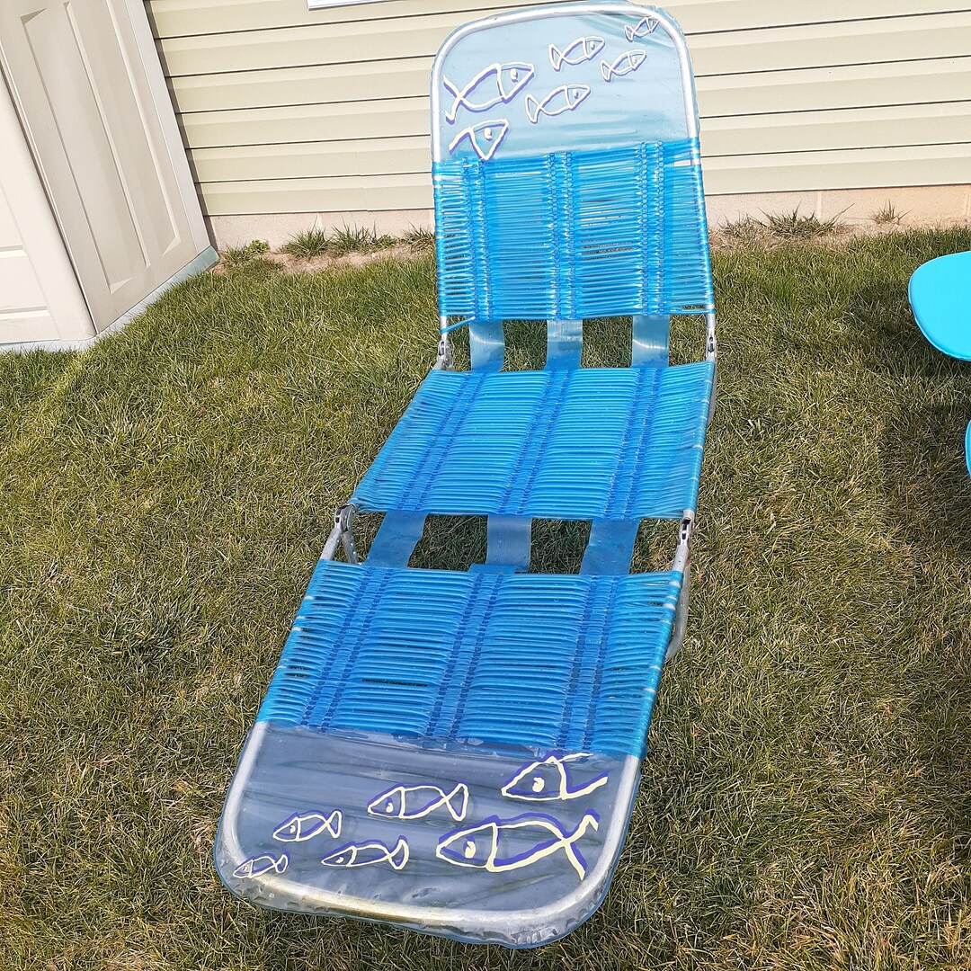 Jelly Vinyl Tube Folding Chaise Lounge Lawn Chair Cot Aluminum Frame