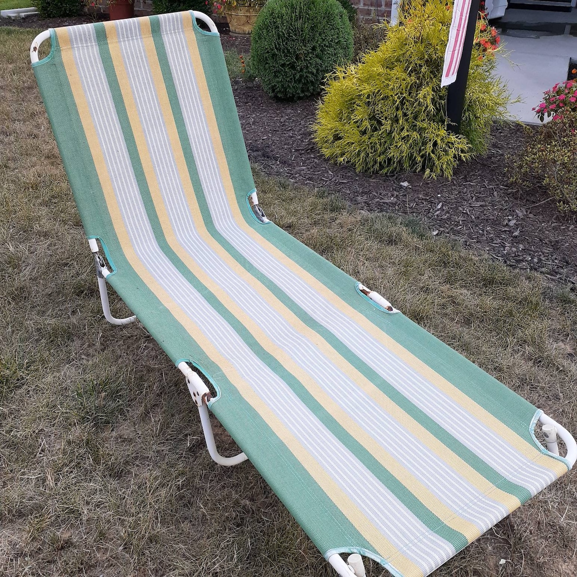 Vintage Aluminum Folding Chaise Lounge Chair Beach Pool Lawn Etsy