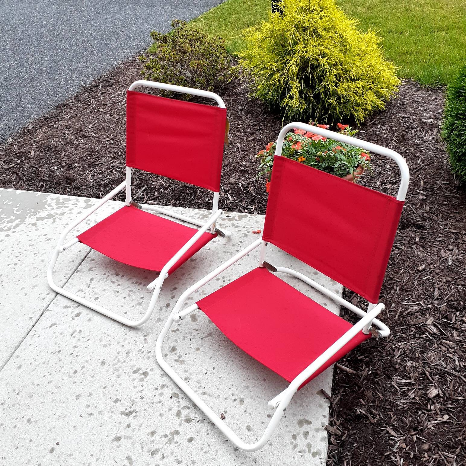 Lot of 2 Folding Aluminum Low Profile Beach Sand Chairs Red Etsy