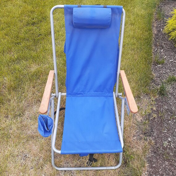 Rio Backpack Beach Sand Chair Cup Holder Wood Armrest Rear Etsy
