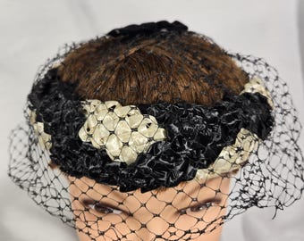 Vintage Black Net Fascinator: 1920s Flapper Style Half Hat