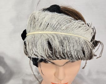 Feathered Long Plumes Black Netted Embellishment Art Deco Women's Hat Vintage Headpiece