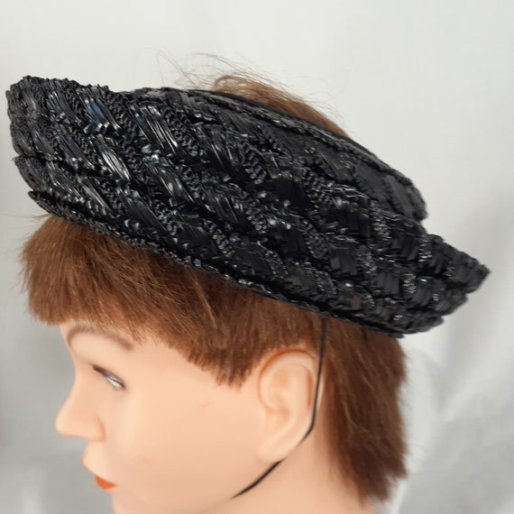 Womens Vintage Black Straw and Beads Half Hat wit… - image 2