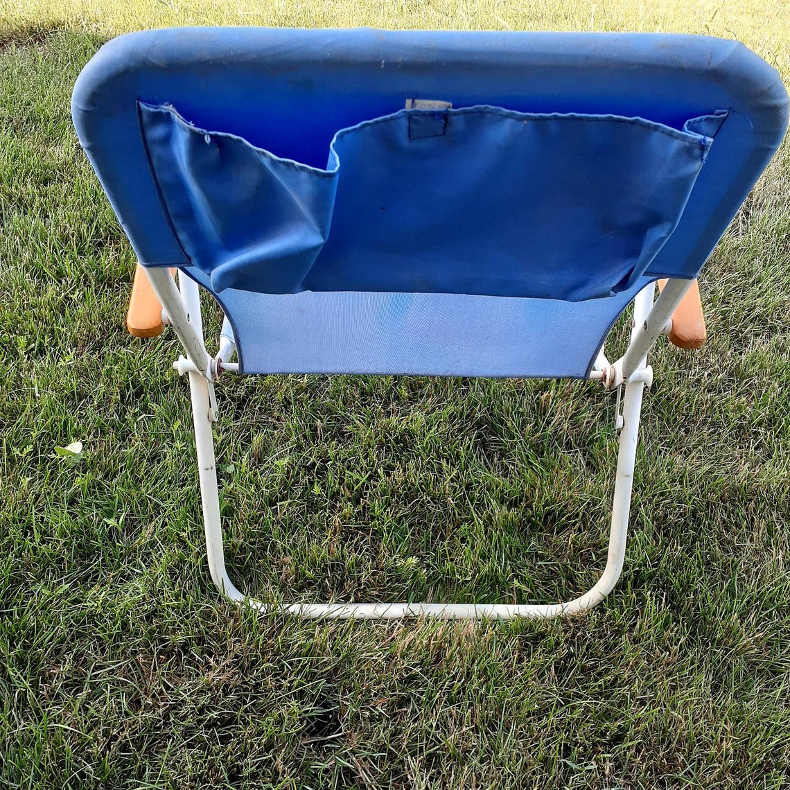 Folding Aluminum Beach Sand Chair Low Profile Wood Armrest Etsy