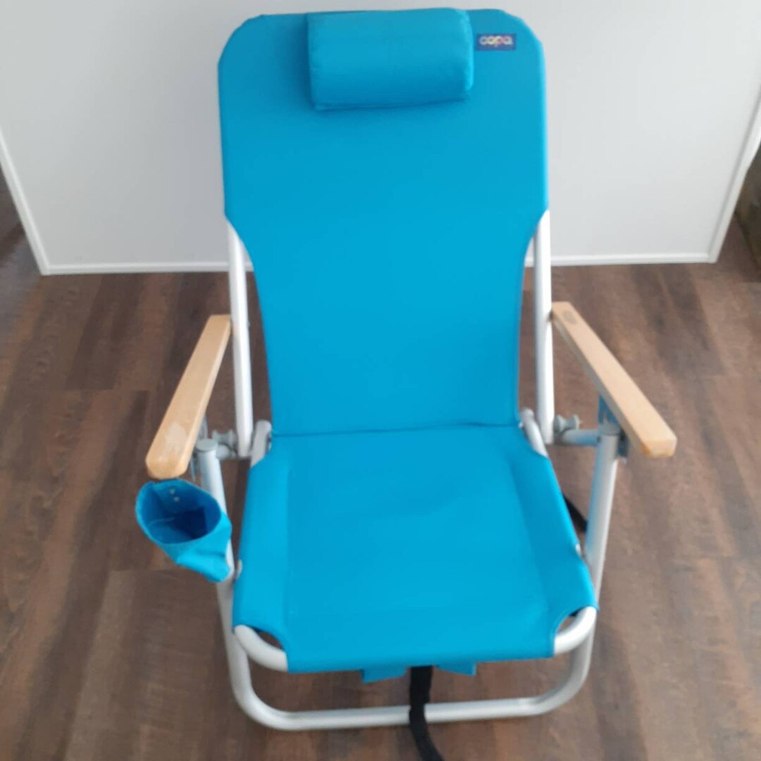 Copa Folding High Back Beach Sand Chair Teal Fabric Headrest Etsy