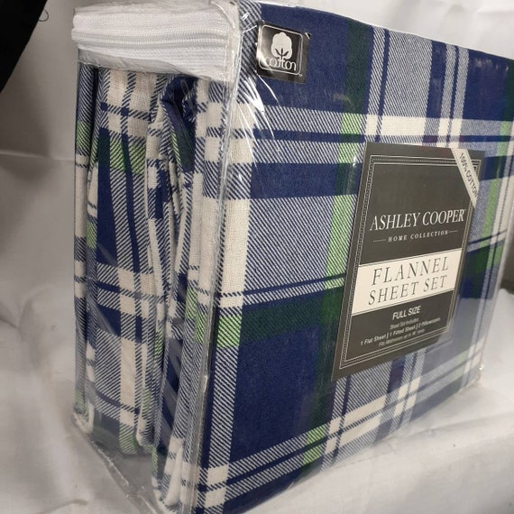 Ashley Cooper Full Size Flannel Sheet Set 4 Pc. Blue Plaid Etsy