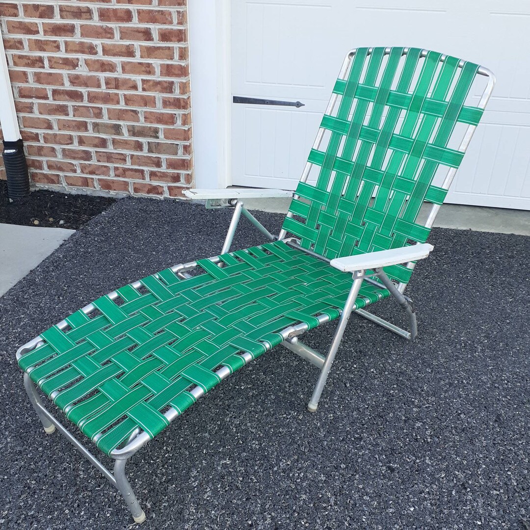 Vintage Folding bed Chaise Lounge Chair Green and White Etsy