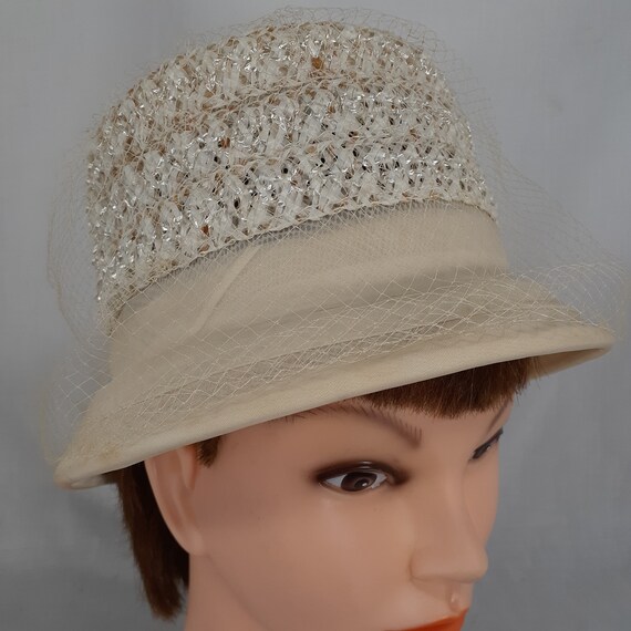 Womens Vintage Union Made Hat Beige Straw With Ri… - image 5