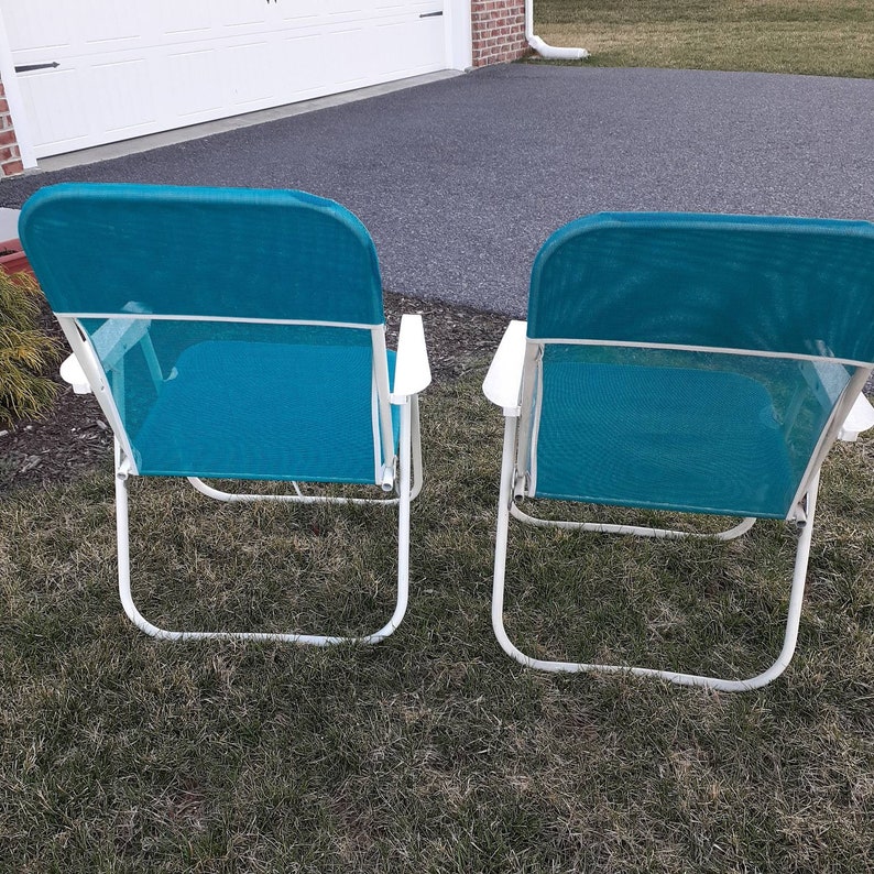 2 Aluminum Folding Beach Chairs Green Mesh Fabric Pool Camp Etsy