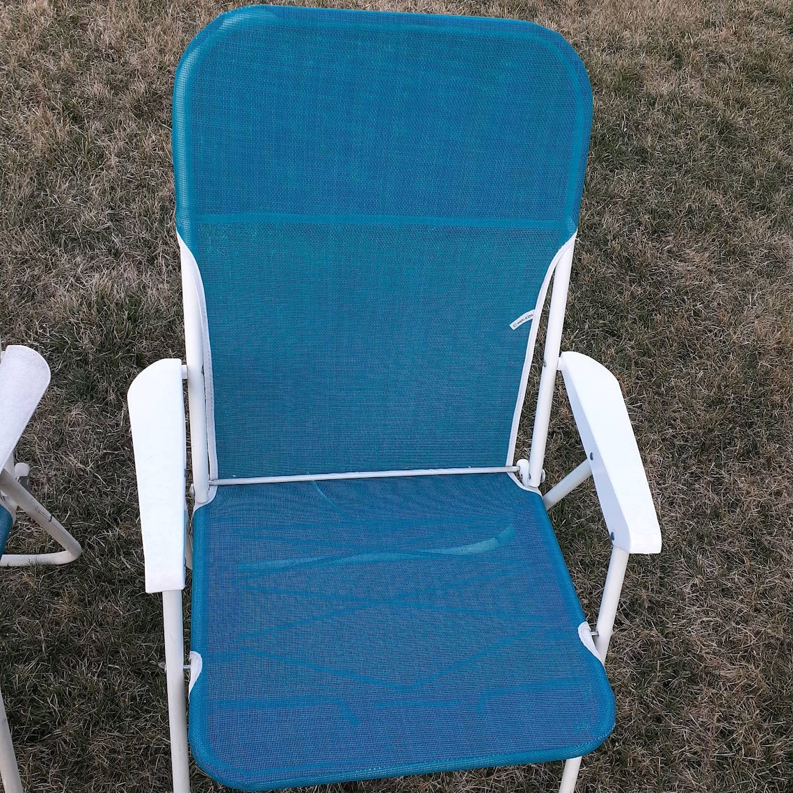 2 Aluminum Folding Beach Chairs Green Mesh Fabric Pool Camp Etsy