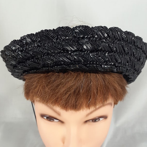Womens Vintage Black Straw and Beads Half Hat wit… - image 4