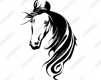 Cheval SVG, DXF, EPS, png, jpg, vector art, clipart, fichier de coupe, silhouette de cheval, Cricut, cheval clipart, sticker SVG, tête de cheval SVG, belle