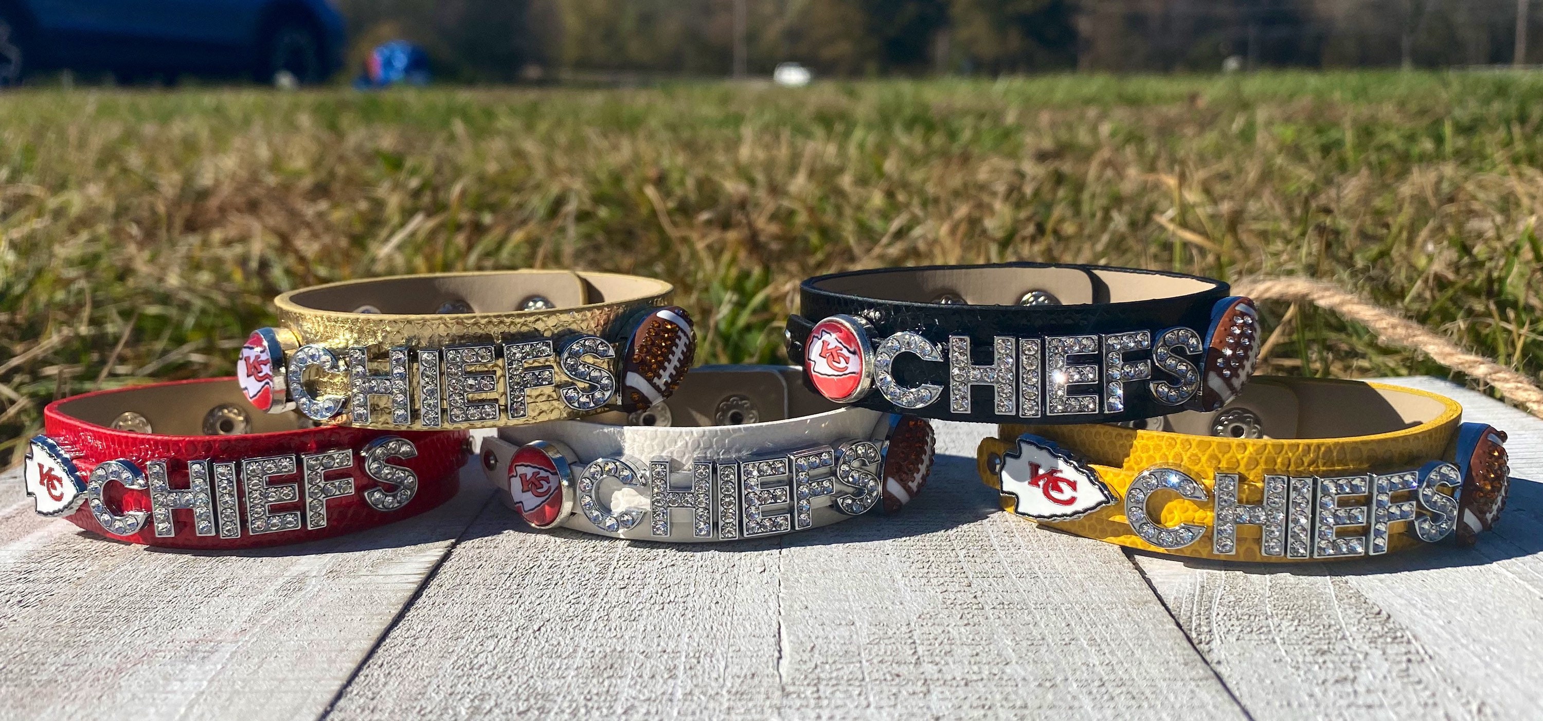 Kansas city chiefs inspired rhinestone bling charm bracelets with a f…