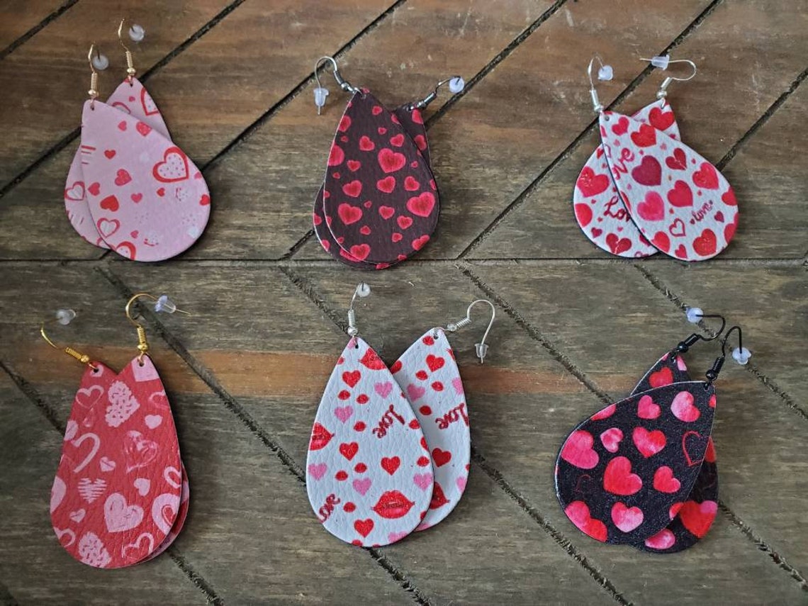 Valentines faux leather earrings | Etsy