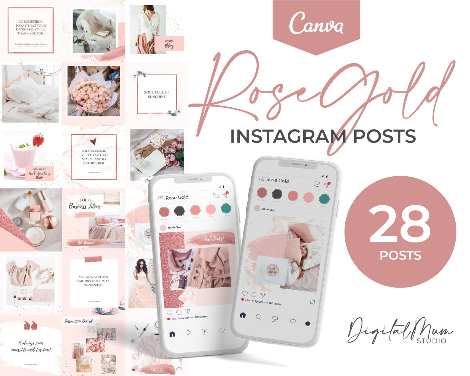 Rose Gold Canva Templates Instagram Post Templates Canva | Etsy