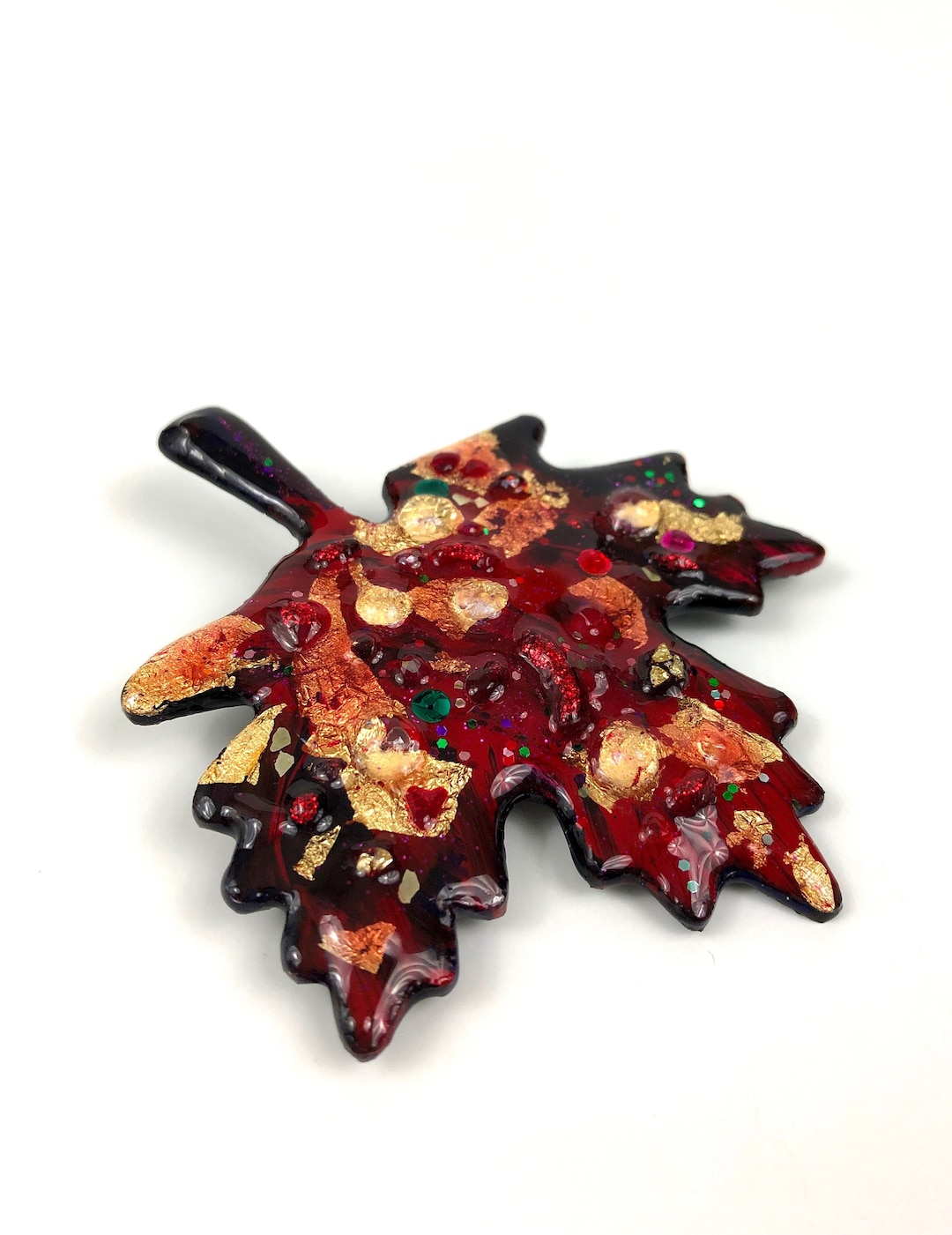Broche Vintage Feuille D'ambre Sculptée - Alliage Cuivre - Pierre Naturelle