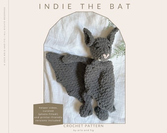 CROCHET PATTERN: Indie the Bat, Bat Snuggler, Crochet Bat Pattern, Halloween Crochet Pattern, Amigurumi Bat Pattern, Crochet Animal Pattern