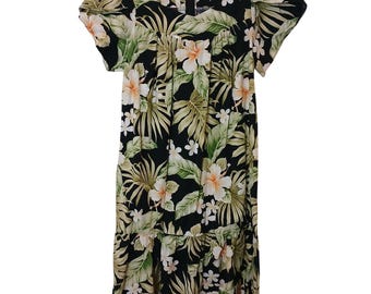 short sleeve hawaiian dress Half Sleeve Hawaiian Rayon Dress with White Orchid and White Background L / White