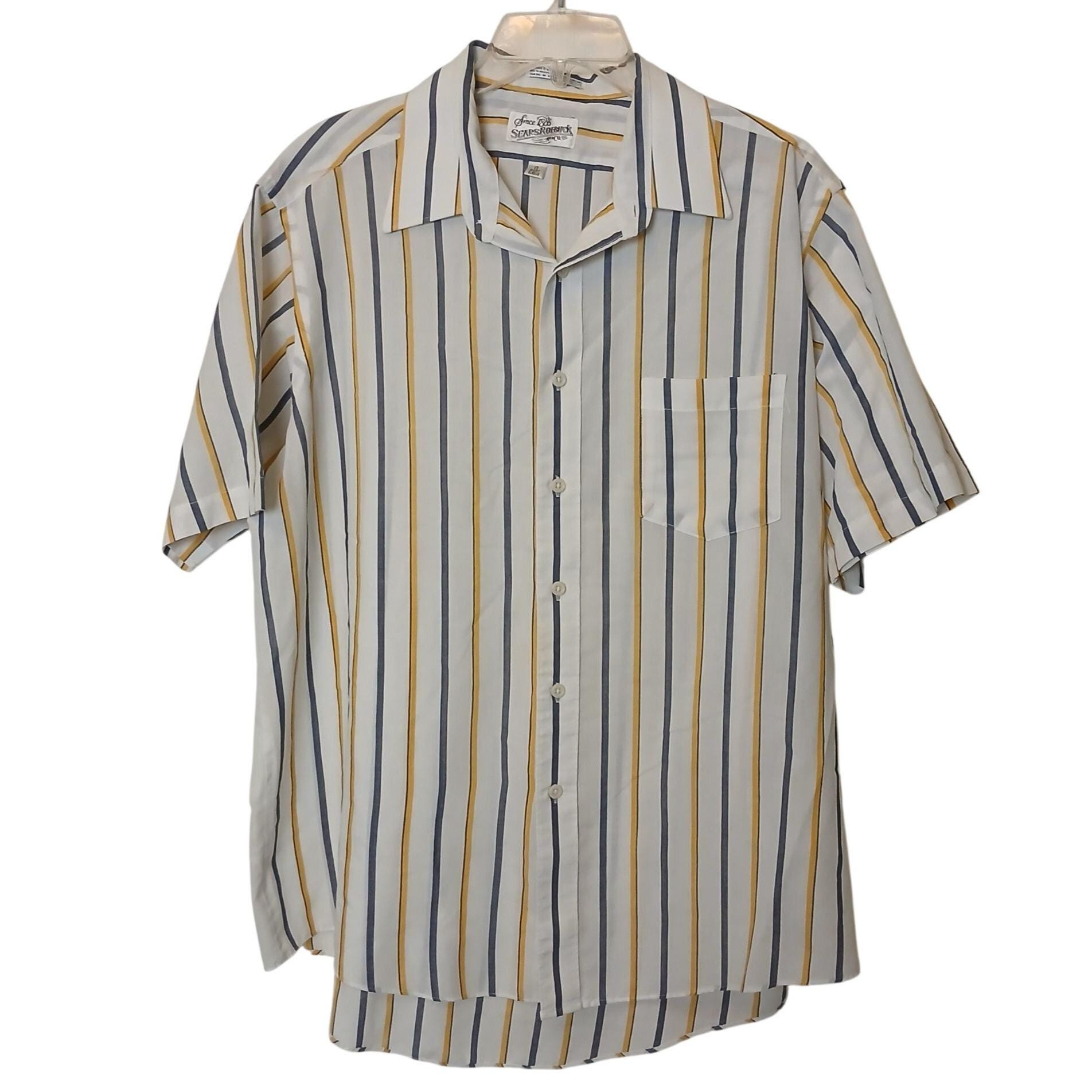 sears short sleeve dress shirts Vintage 60's - 70's -sears- Men's Short Sleeve Work Shirt. 'new Old Stock'. Twill Woven Poly / Cotton Blend - Khaki. Small. Made in USA