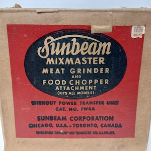 Sunbeam Mixmaster Meat Grinder and Food Chopper Attachment FW6A Vintage #D-9