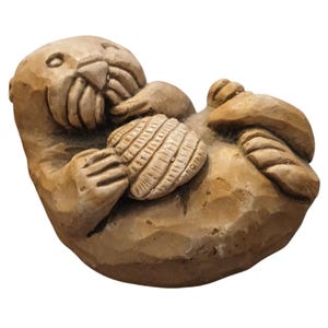 Alaska Sculpture Earthquake Clay Otter Figurine Holding Shell HandCrafted #S2