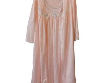 Camicia da notte e vestaglia Lorraine rosa 2 pezzi, 1X-2X, ricamo floreale, NWT, circa 1980, n. L-81
