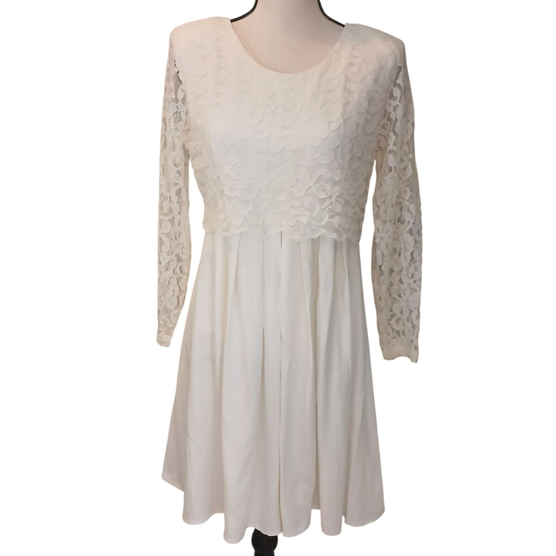 White Lace Knee Length Dress - Etsy