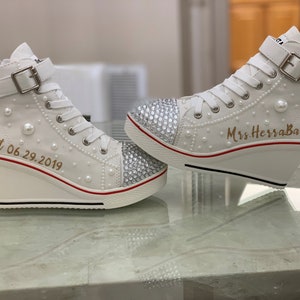 Wedding sneakers, Bridal Trainers,wedding shoes for bride w/name and date