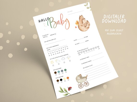 PDF Babyparty Fragebogen Tippkarten Zum Selbst Ausdrucken - Etsy