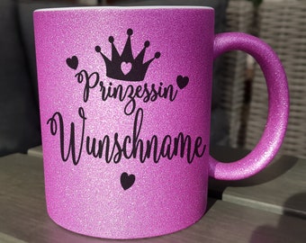 Prinzessin Tasse mit Name Personalisiert, Mädchen Geschenk, Namenstasse, Glitzertasse Pink, Geschenk Tochter, Nichte, Patenkind, Freundin