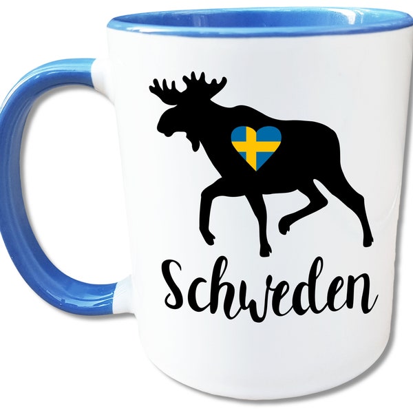 Schweden Tasse Elch, Schweden Geschenke, Herz mit schwedischer Flagge, Skandinavien Urlaub, Schweden Liebe, Kaffeetasse, Teetasse, Keramik