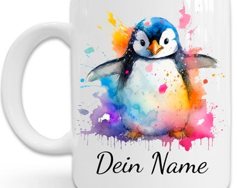 Süßer Pinguin Tasse mit Name Geschenk Kind Mädchen Junge Pinguin-Fans - Tier Motiv Becher Kaffeetasse - bunt - lebensfroh - glücklich