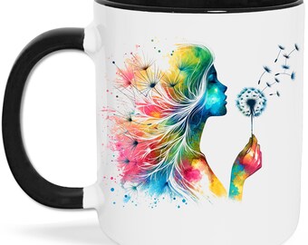 Pusteblume Tasse - Frau Freundin Geschenk Sorgen Loslassen Frei Sein Trennung Trauer Abschied Neuanfang Kaffeetasse Stilvoll Bunt Art Decor
