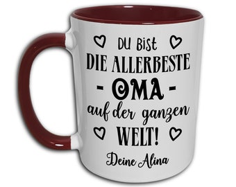 Oma Tasse Personalisiert mit Namen Enkel Enkelin, Oma Geschenk Weihnachten Geburtstag, Beste Oma Geschenk Tasse mit Spruch