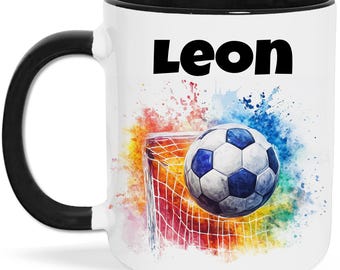 Fußball Geschenk Tasse mit Name, Wunschname Fußball Tor Becher, Kinder Junge Mädchen Fußballspieler Fußball-Trainer Geschenk