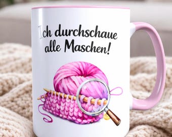 Stricken Tasse mit lustigem Spruch - Maschen durchschauen -  Geschenk Stricken, Häkeln, Handarbeit, Frauen, Hobby Freude Entspannung