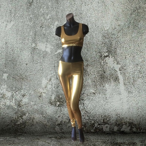 Gold-Leggings aus schimmernden Strech Folie Jersey - Schlüpferschmiede Unterwäsche