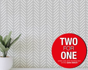 Herringbone Scandinavian Wall Stencil, Large Paint, Reusable Mylar (2 for 1)