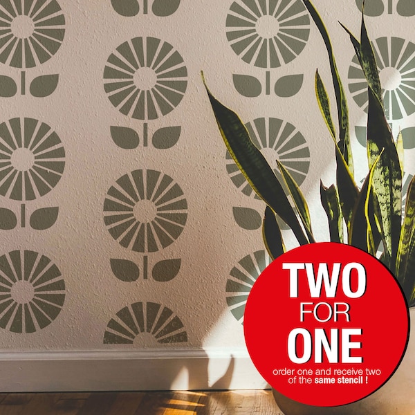 Stencil murale con girasoli, stencil riutilizzabile per pittura, grande disegno floreale