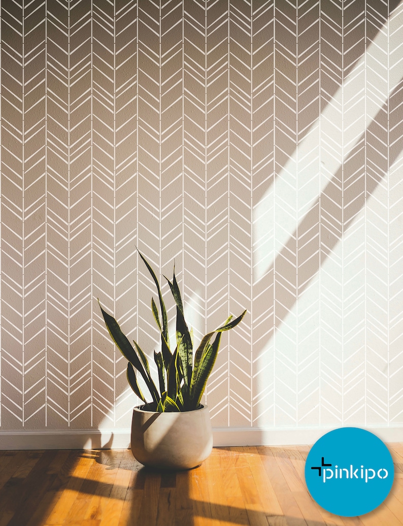 HERRINGBONE Shuffle Large WALL STENCIL Modern Geometric Wall Etsy