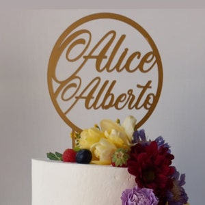 Cake Topper Personalizzabile con nomi racchiusi in un cerchio