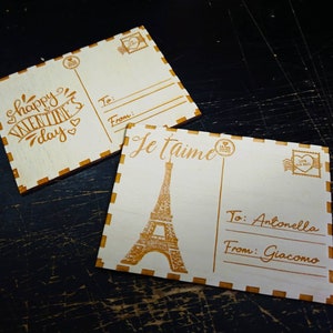 Cartoline San Valentino incise e tagliate a Laser su multitrato di Pioppo
